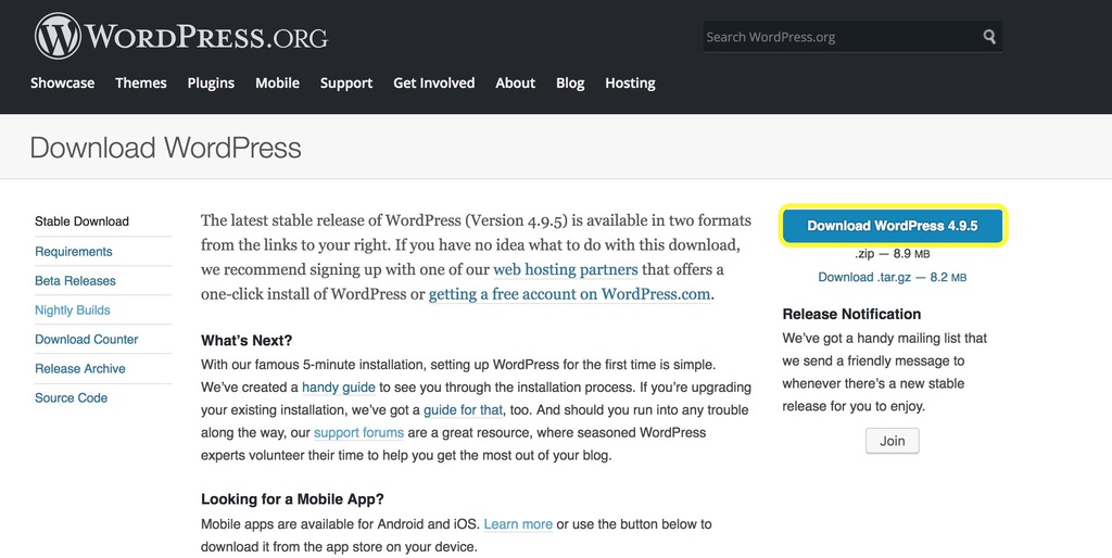 trang tải WordPress trên WordPress.org