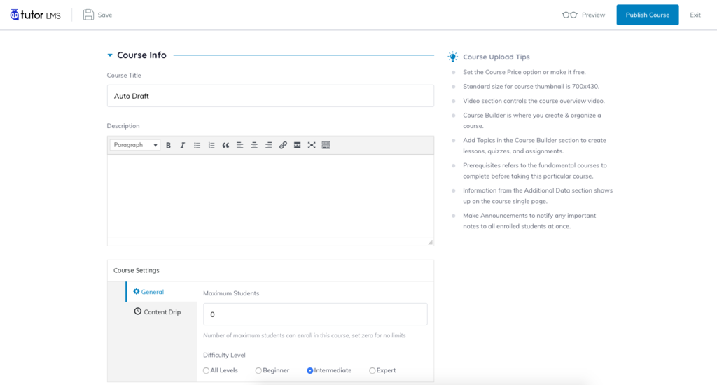 Tạo khóa học front-end mới bằng Tutor LMS Pro