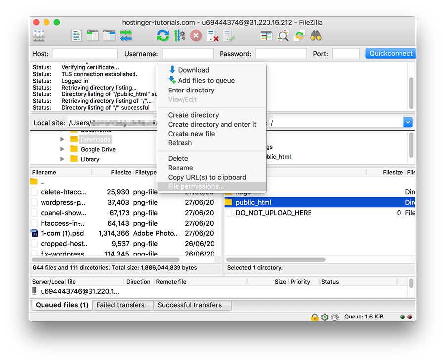 File Permissions FileZilla