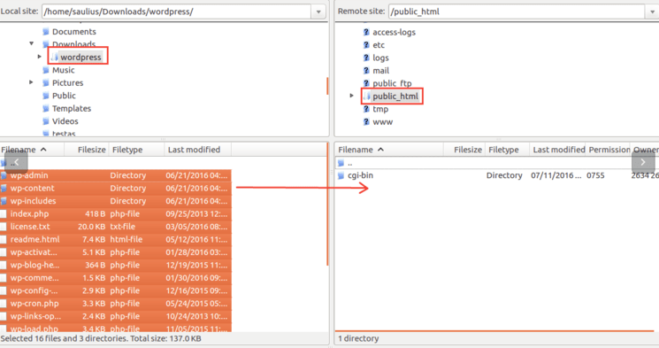 Upload bằng filezilla