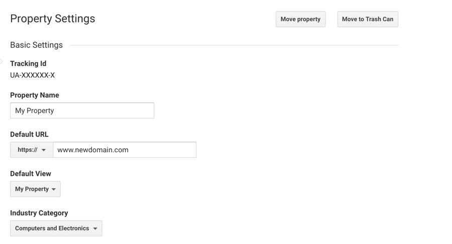 Google Analytics đổi tên miền WordPress