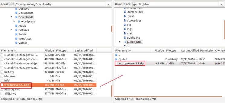 Uploading archive bằng Filezilla