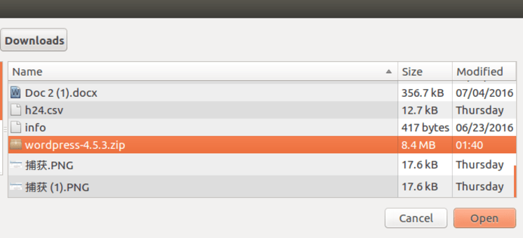 Chọn WordPress archive từ máy tính