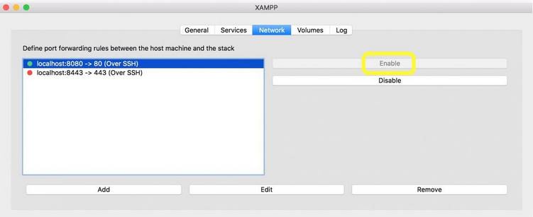 kích hoạt network localhost xampp