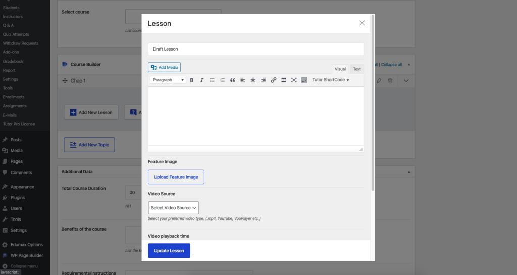 Tạo bài học mới bằng Tutor LMS Pro
