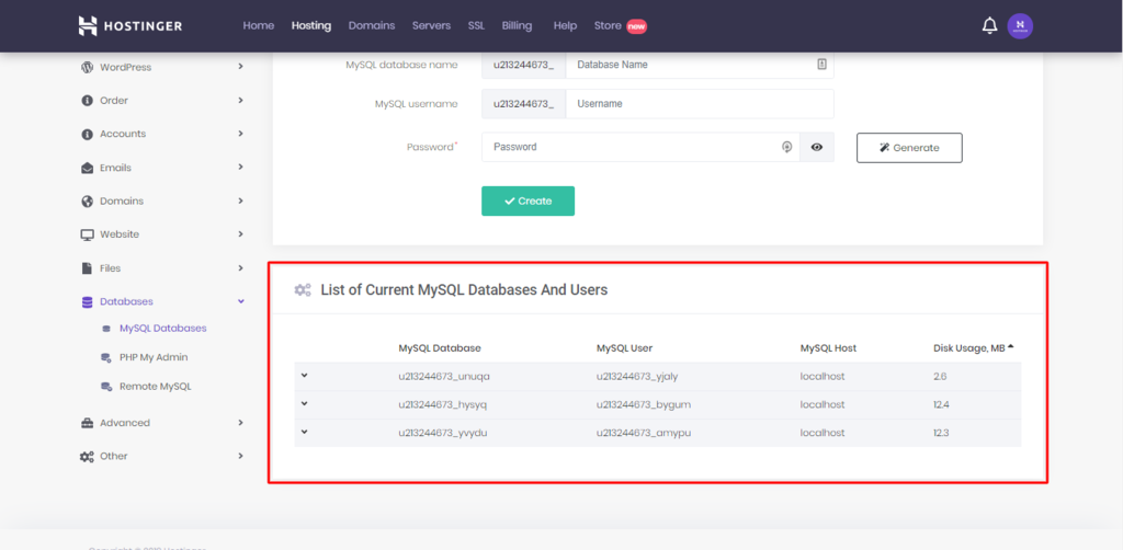 database MySQL và users