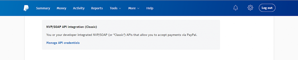 tích hợp NVP/SOAP API integration (Classic) section.