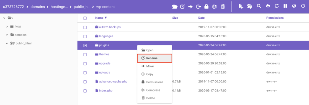 vô hiệu plugin WordPress