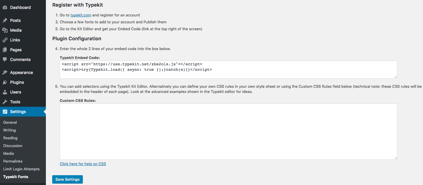 Typekit Control Panel