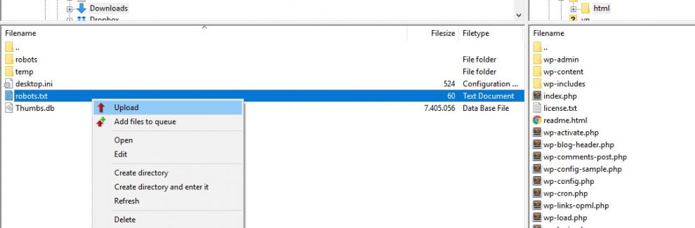 upload robots file