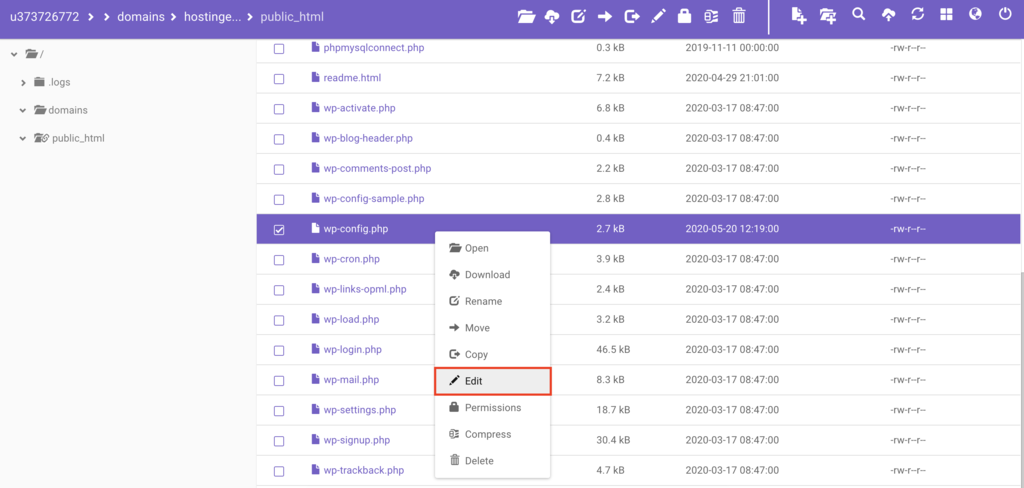 edit wp-config trong file manager