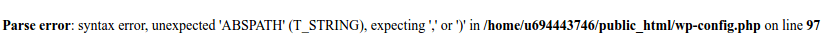 WordPress error on screen