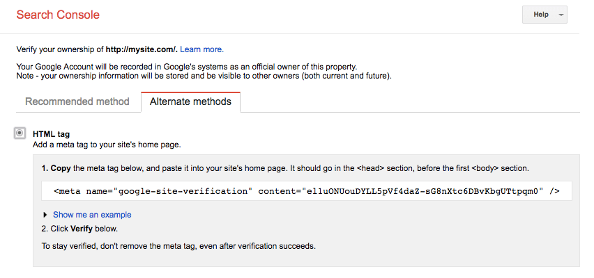 xác thực google search console verify