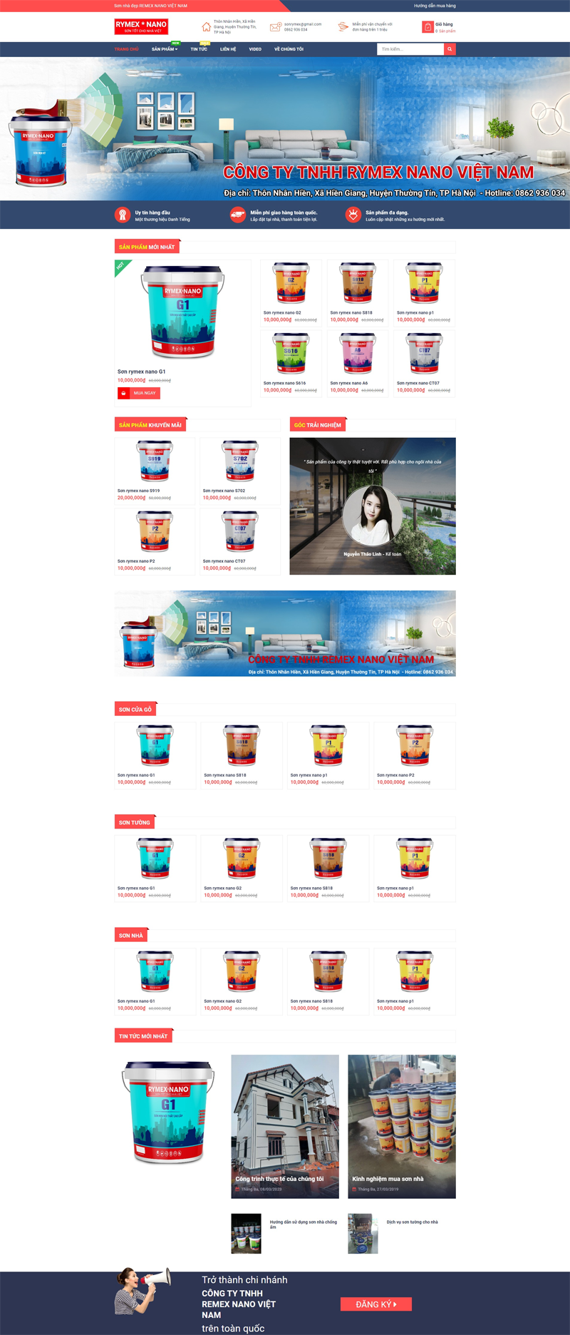 Mẫu website bán hàng sơn Nano