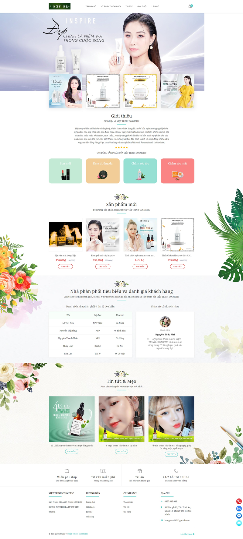 Mẫu website mỹ phẩm inspire